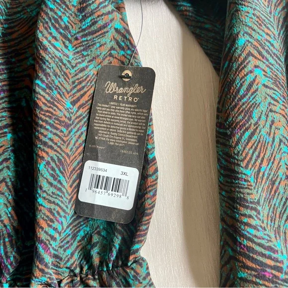 Wrangler Retro NWT Green Brown V-Neck Long Sleeve Stretchy Dress Size 3XL - Picture 4 of 9